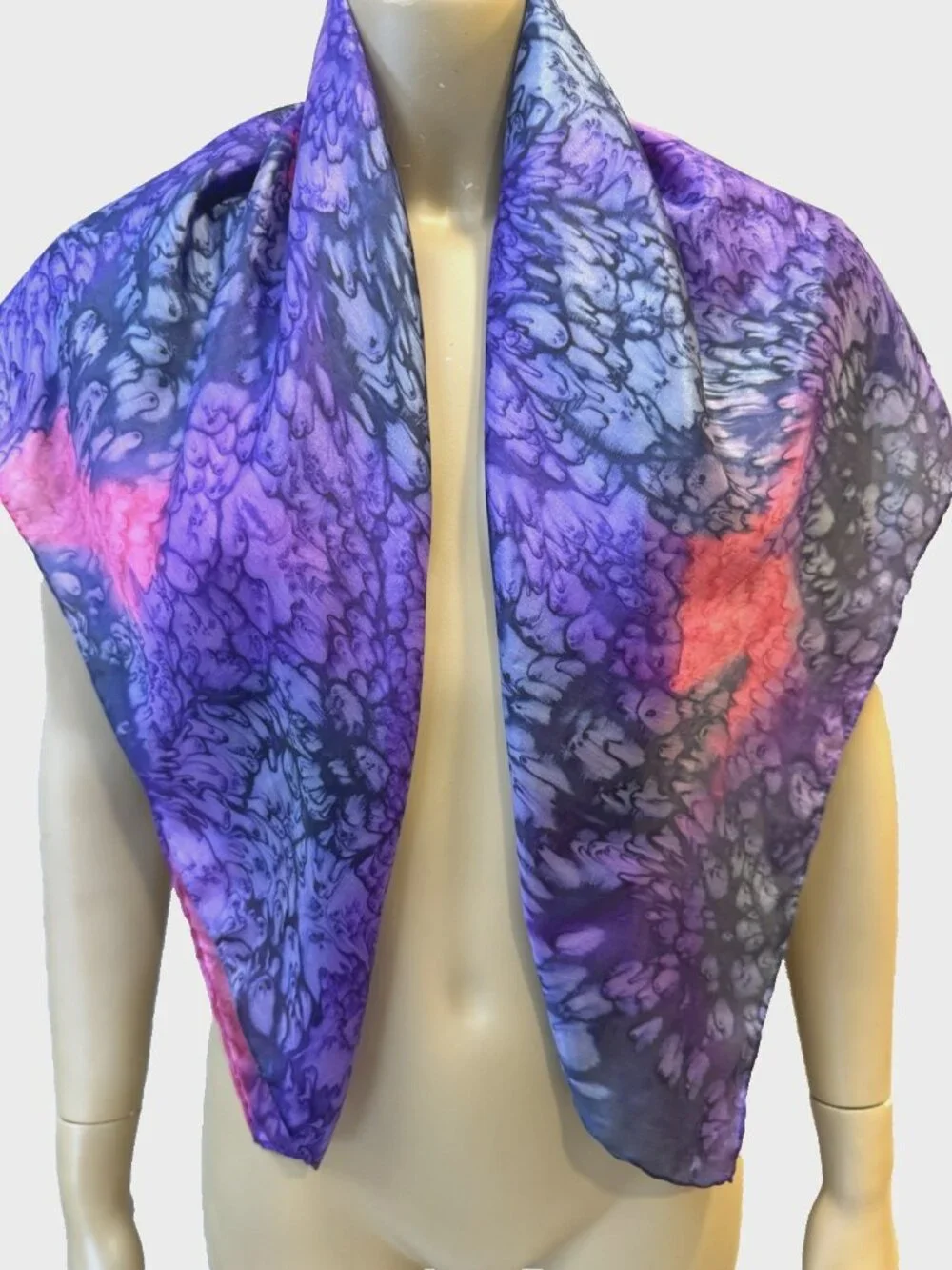 Vintage Silk Scarf Tie Dyed Color Bursts of Purple Pink Abstract 34